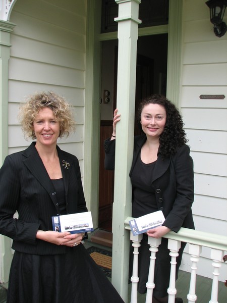 Doing the leg-work.... Bayleys Real Estate agents Karen Spires, left, and Donna McMillan, hit the streets around Ponsonby in search of properties suitable for their varied and substantial buyer database. 